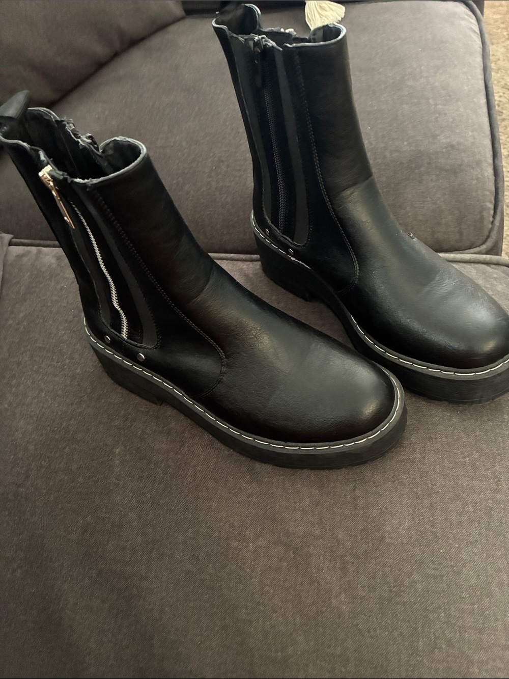 Forever Black Chunky Chelsea Ankle Boots with Side Zips
